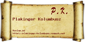 Plakinger Kolumbusz névjegykártya